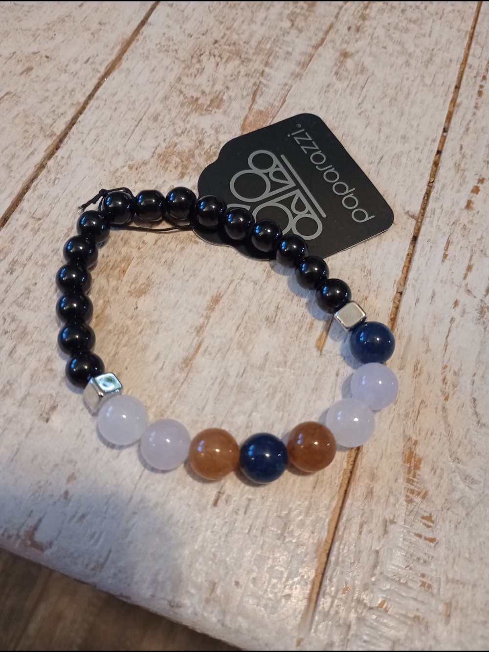 paparazzi Navy, White & Brown Beaded Stretch Bracelet